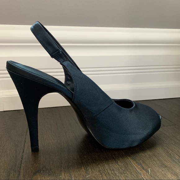 Lulu Townsend Size 7.5 Royal Blue Open Toed Fabric 4.5 Inch Platform High Heels - Picture 8 of 12